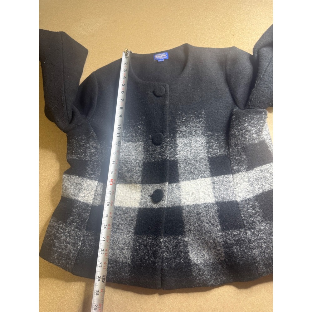 Pendleton Womens Black White Buffalo Plaid Wool Blend Collarless Button Jacket L - Picture 5 of 8